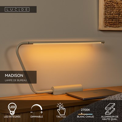 Lucide MADISON - Lampe de bureau - LED Dim. - 1x6,5W 2700K - Taupe
